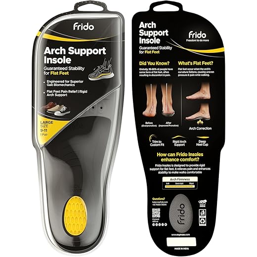 Frido Rigid Arch Support Insole for Flat Feet | Relieves Feet Pain | Plantar Fasciitis & Heel Spurs | Orthotic Inserts for Enhanced Stability | Trimmable Shoe Inserts | Large 9-11 UK | Pack of 1