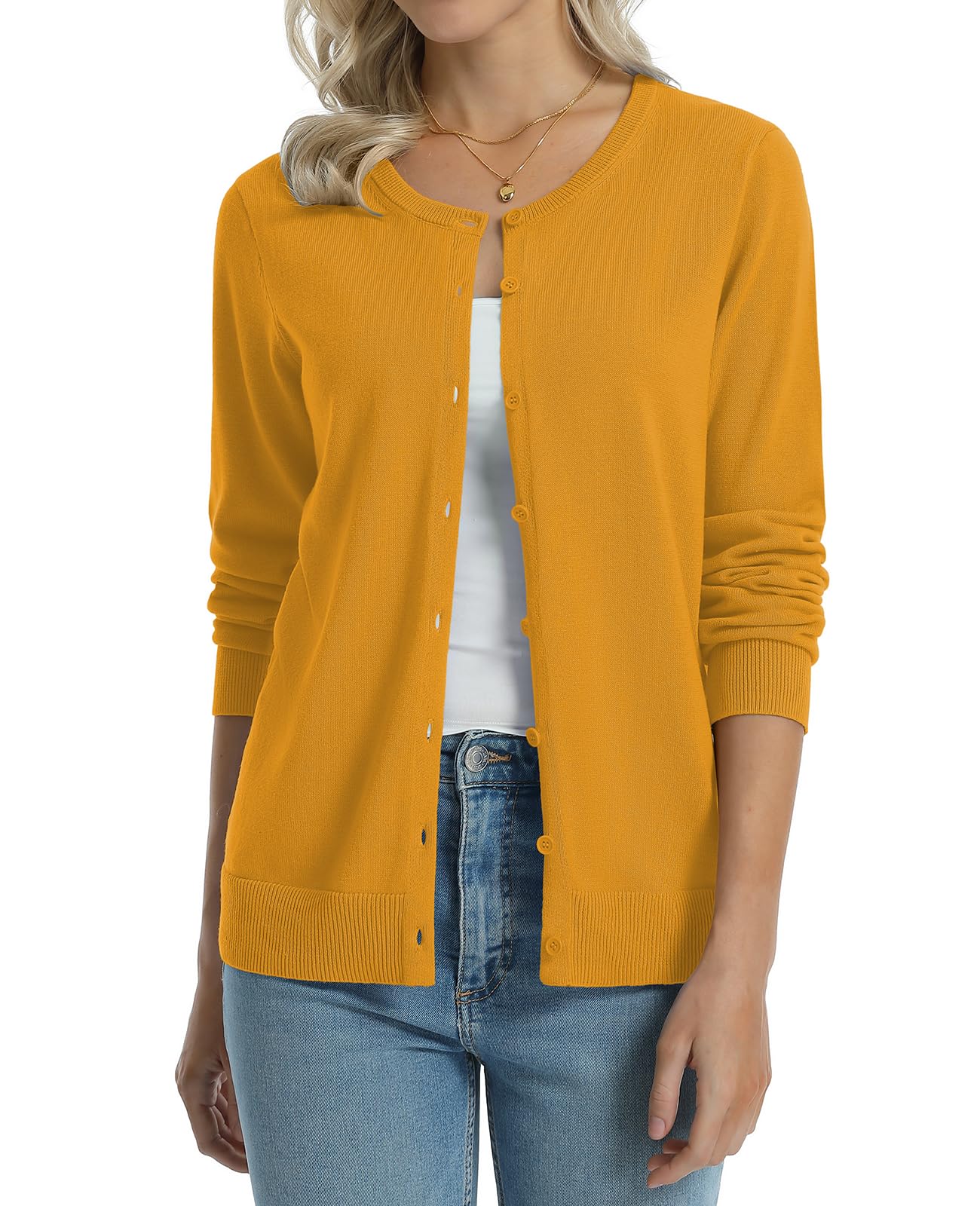 QUALFORT Women's 100% Cotton Lightweight Cardigans Long Sleeve Sweater