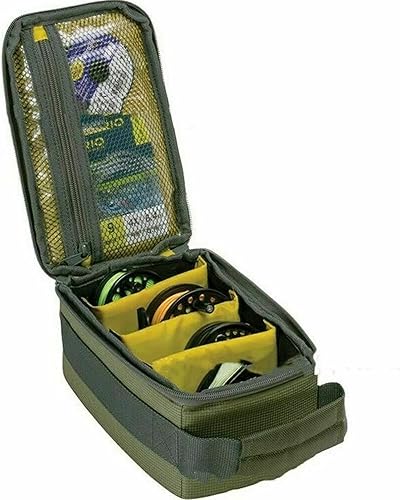 Miniatura 2 de Carrete y bolsa de engranajes portátil impermeable con 3 divisores ajustables para spinning, baitcasting, carretes de mosca (verde militar)
