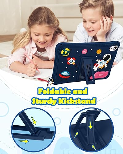 Miniatura 5 de Funda para iPad Mini 6. generación, Mini 6 2021 con soporte, lindo diseño de dibujos animados planeta espacio exterior para hombres espaciales con