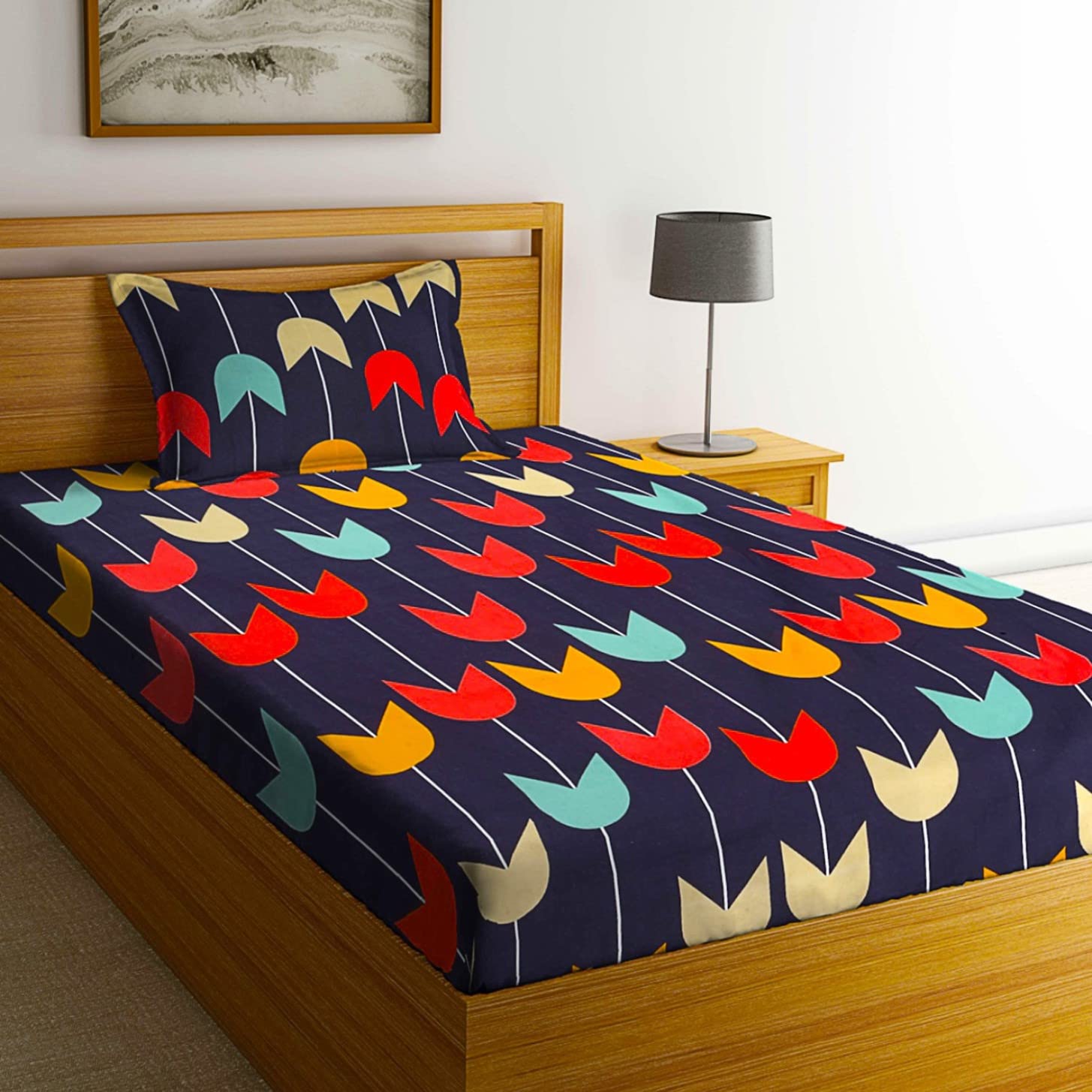 Homefab India 144 TC Microfiber Single BedSheet with 1 Pillow Cover - Multicolor