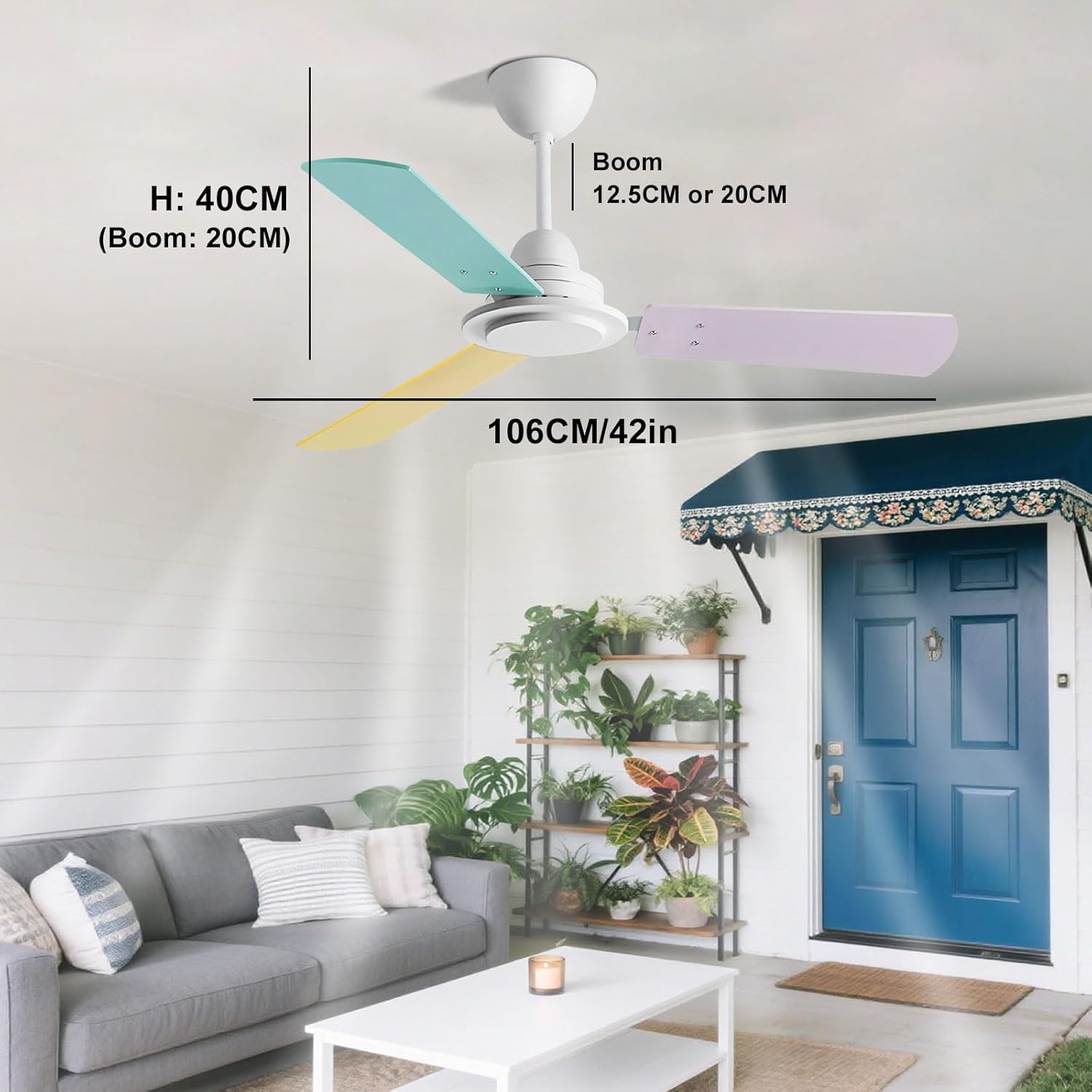 Nordic Ceiling Fan No Light Remote Control Reversible Ceiling Fans Quiet DC Motor, Energy Efficient Ceiling Fans Without Lights For Bedroom Nursery Dance Room Dining Room Indoor