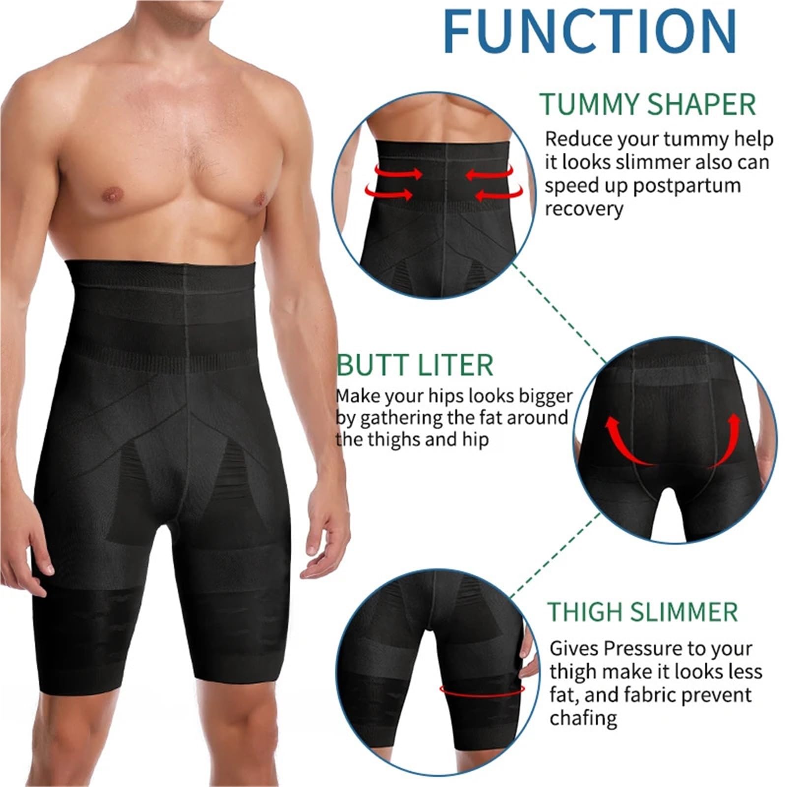 Pantalones Cortos con Control de Barriga for Hombre, Ropa Moldeadora Adelgazante Cintura Alta, Moldeador Cuerpo Plano, Interior Pierna, Calzoncillos compresión, 2 uds