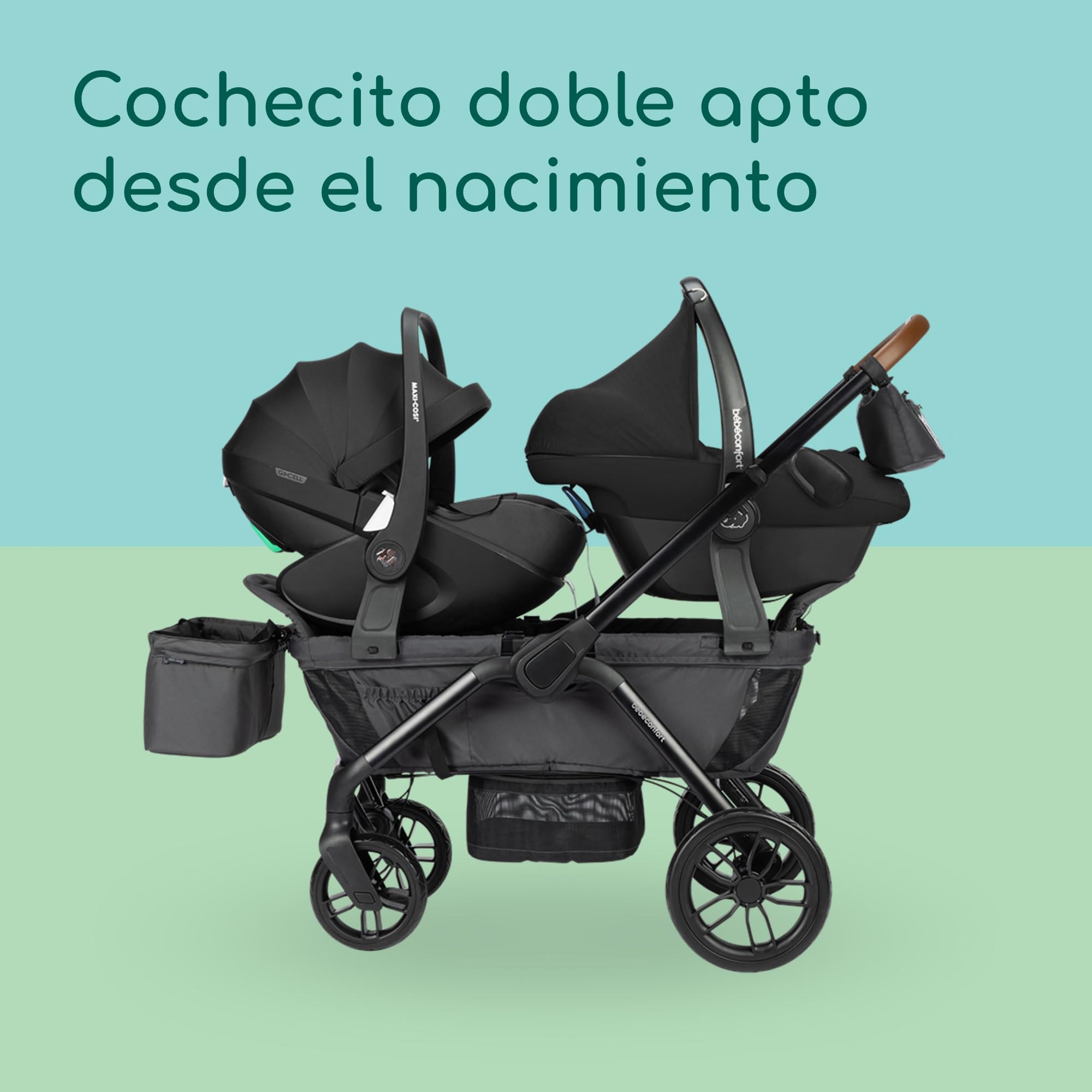 Bebeconfort Helios, Cochecito Gemelar Bebé desde el Nacimiento, 0-4 Años, 0-22 kg, 2 Asientos Enfrentados, Grandes Ruedas Todoterreno, Plegado Compacto, Carro Bebé, Capota Protectora, Mineral Graphite