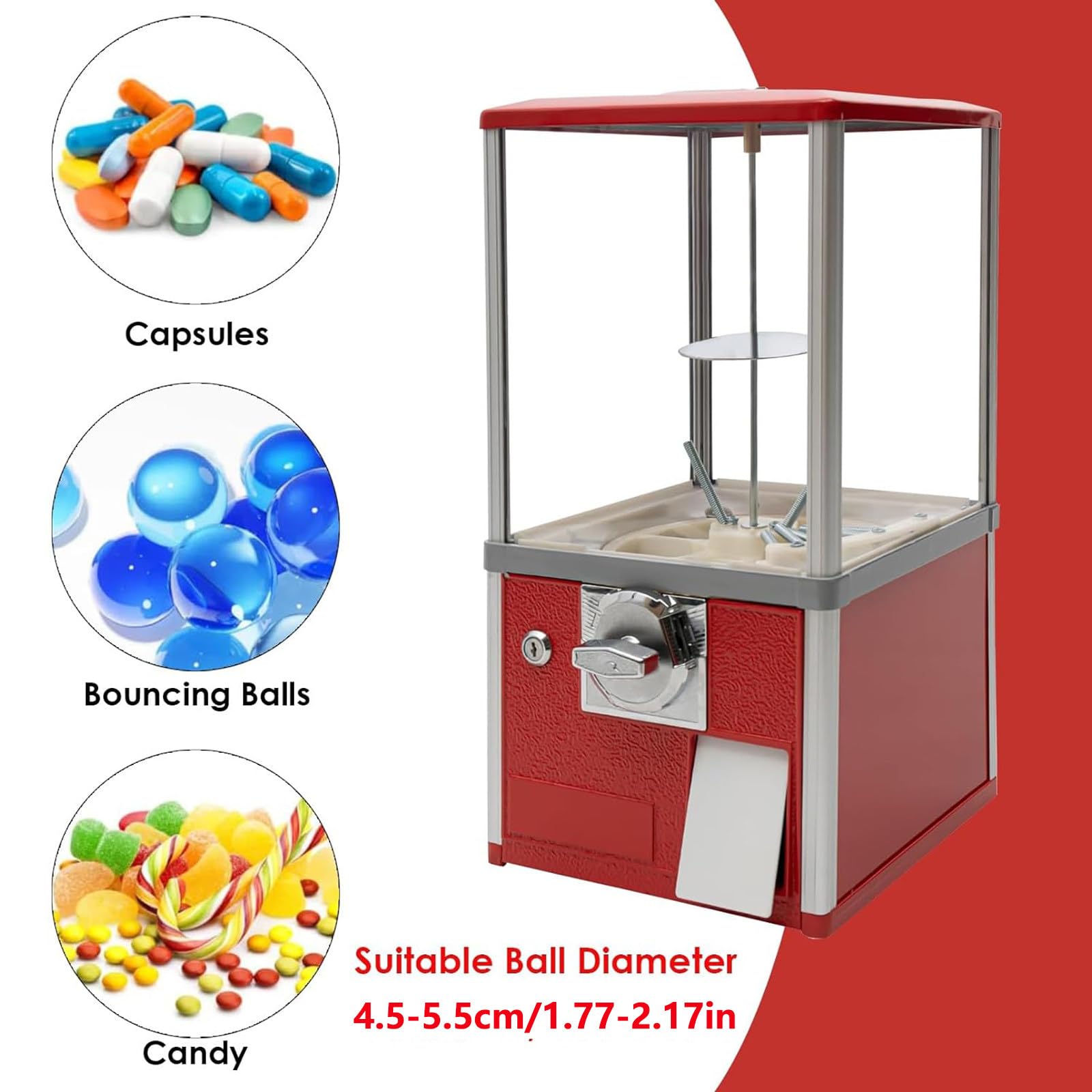 Máquina expendedora, máquina Comercial de chicles, máquina expendedora de cápsulas con cerraduras, dispensador de Dulces Que Funciona con Monedas para Gadgets de 4,5 a 5,5 cm para Tiendas,Red