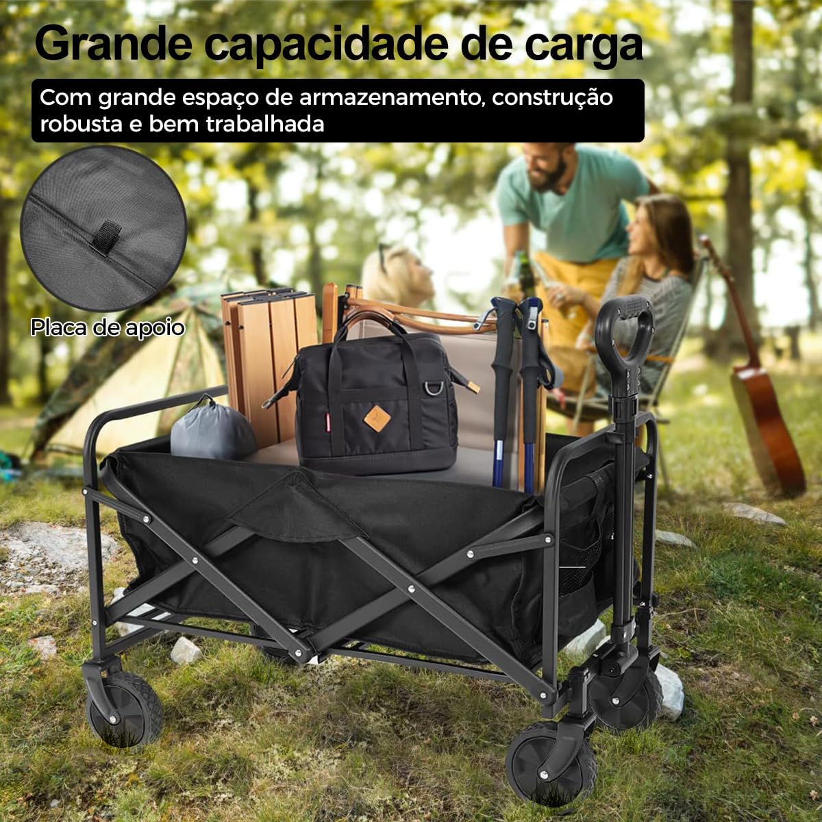 Carrinho de Transporte Dobrável 150kg - Preto, Resistente e Portátil para Serviço Pesado
