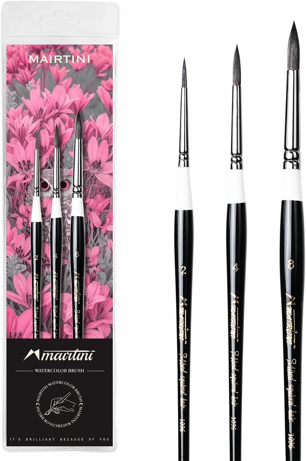 Mairtini Watercolor Brush Set, 3 Brushes with Pointed Tips