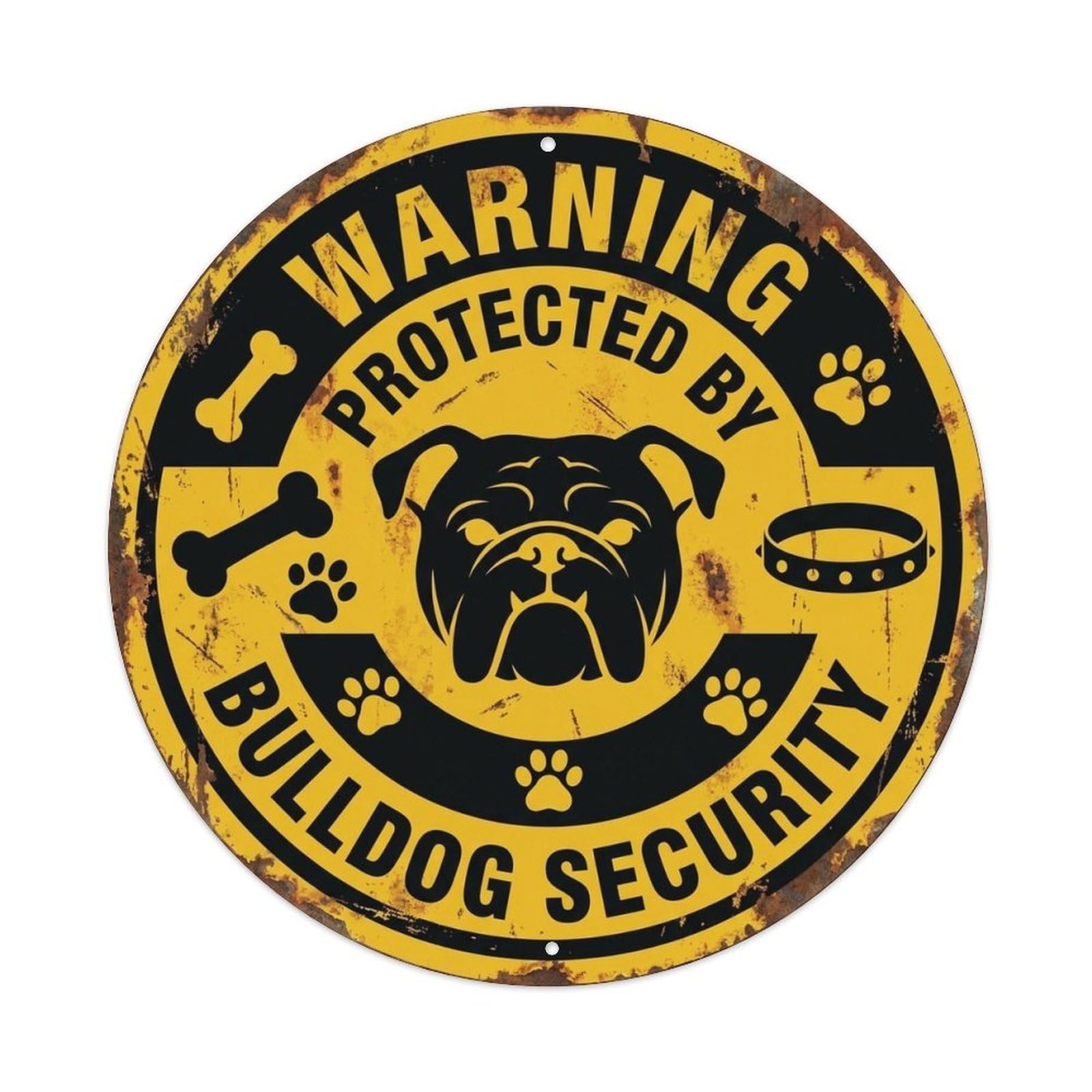 Bulldog Protected Security Vintage Orange Metal Tin Sign