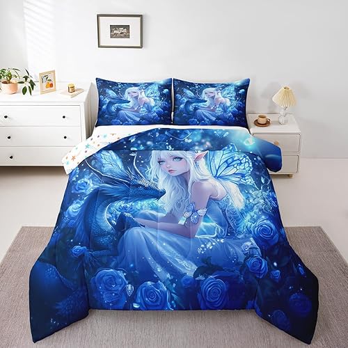 Miniatura 10 de Juego de edredón de dragón occidental, tamaño individual, juego de ropa de cama de relámpago, tsunami, desastre, olas del océano, decoración de Azul