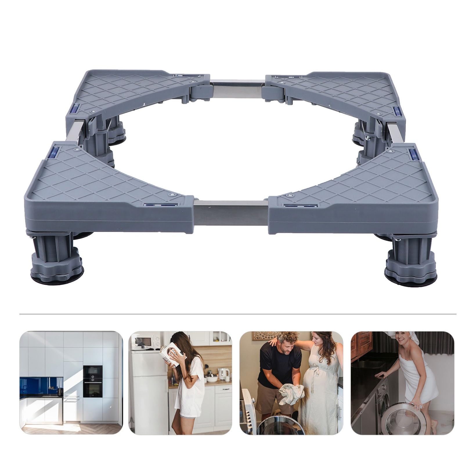 Soporte Móvil Para Refrigerador y Lavadora Con Ruedas Antivibración y Pies Ajustables Base Elevada De Inoxidable Para Secadora y Electrodomésticos