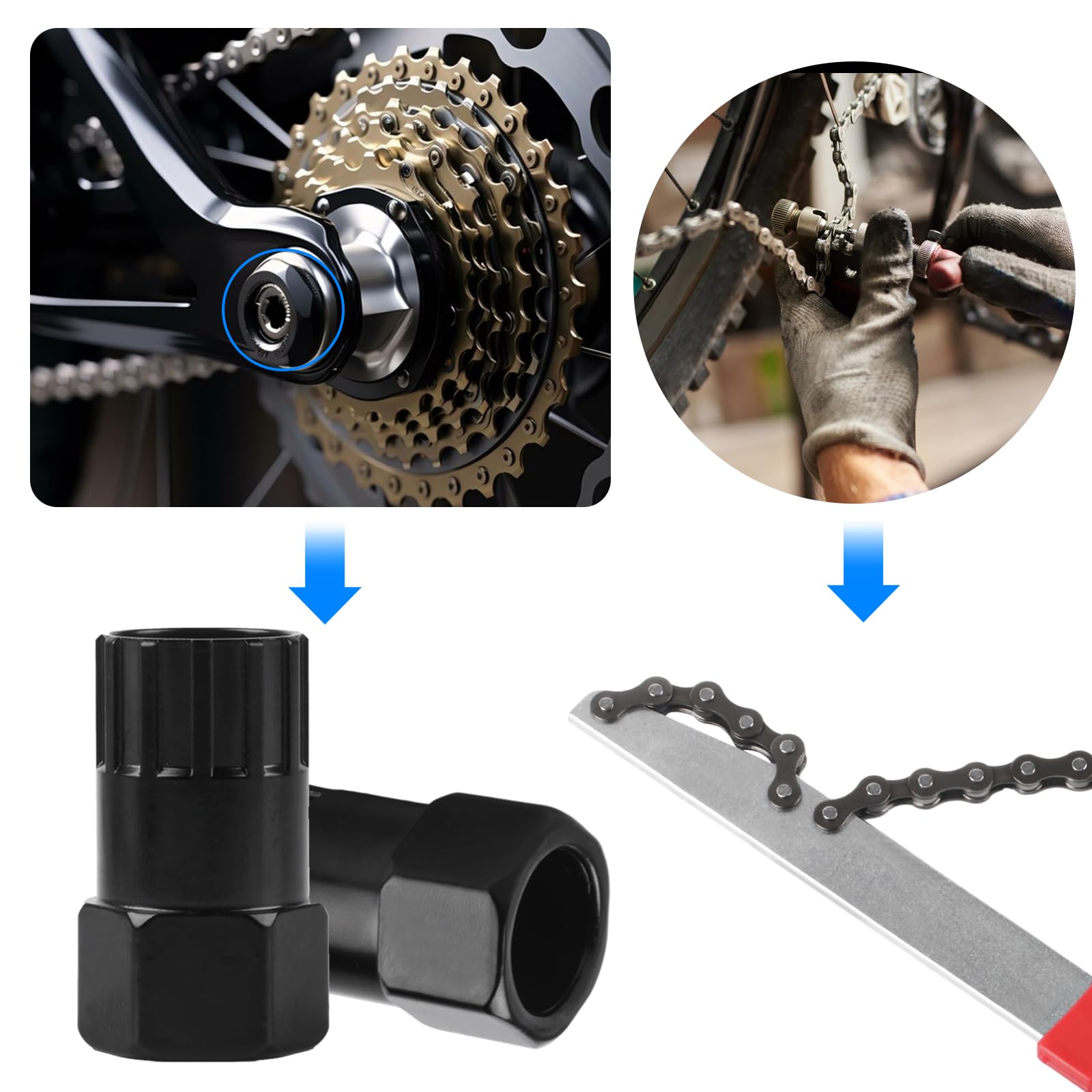 Fouet à Chaîne Et Extracteur De Cassette Vélo – Set Complet Pour Cassettes 7-11 Vitesses, Acier Carbone, Poignée Antidérapante, Résistant à La Rouille