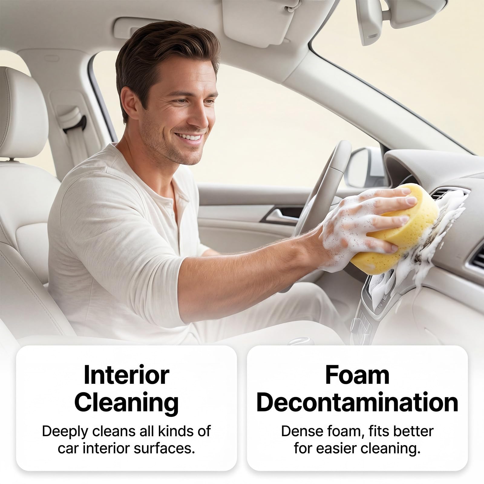 4-in-1 Multi No-Rinse Foam Cleaner für Autoinnenraum Ledersitz Reviver mit Zitrone frischem Duft, Couch Cleaner Spray, 150Ml Polsterreiniger Schaum, Allzweckreiniger für Leder (5 stücke)