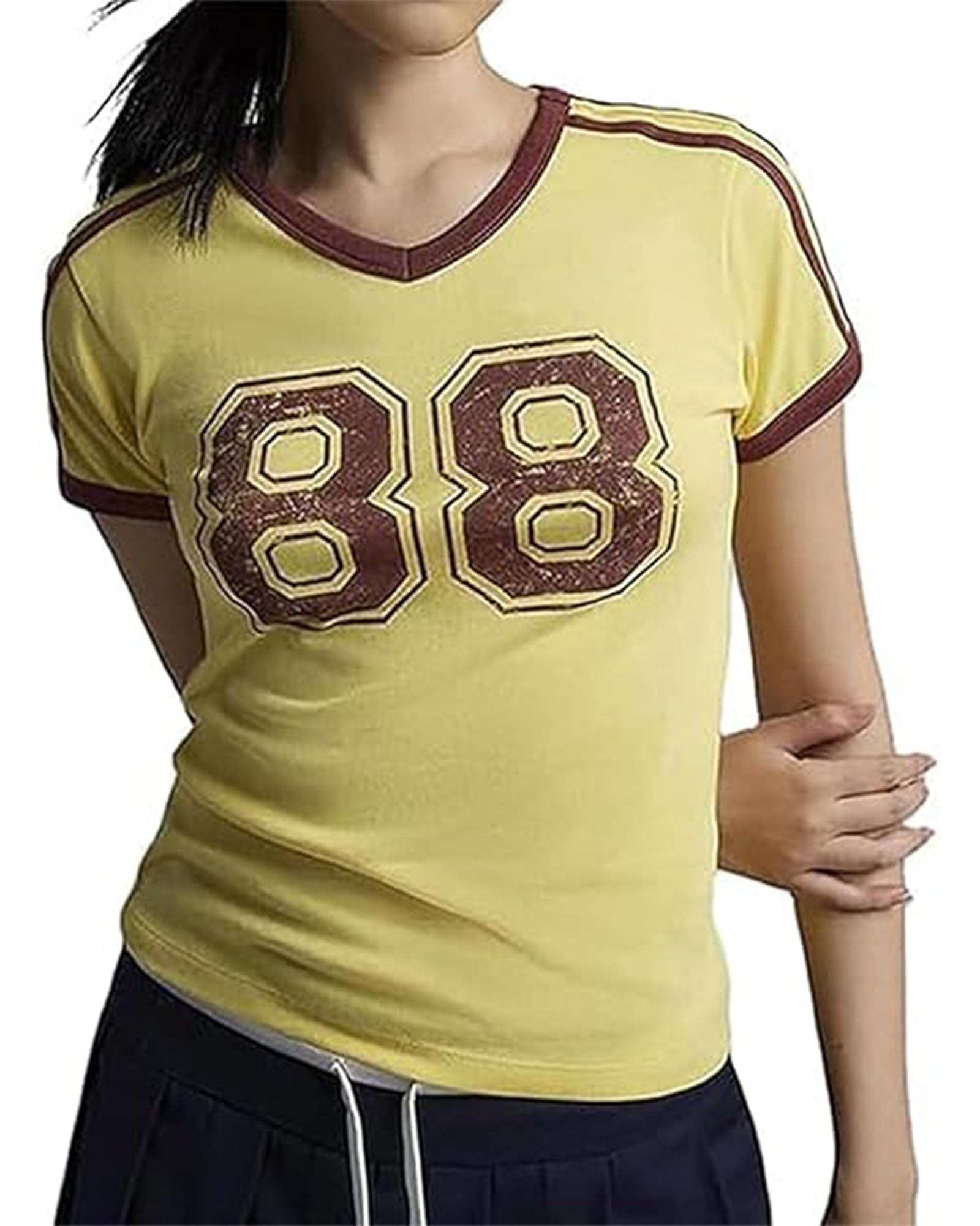 WBDWWTD T-Shirt da Donna Estiva Y2K Crop T-Shirt da Bambino con Numero Grafico Girocollo Top T-Shirt Vintage Blokecore per Ragazza Adolescente Streetwear estetico