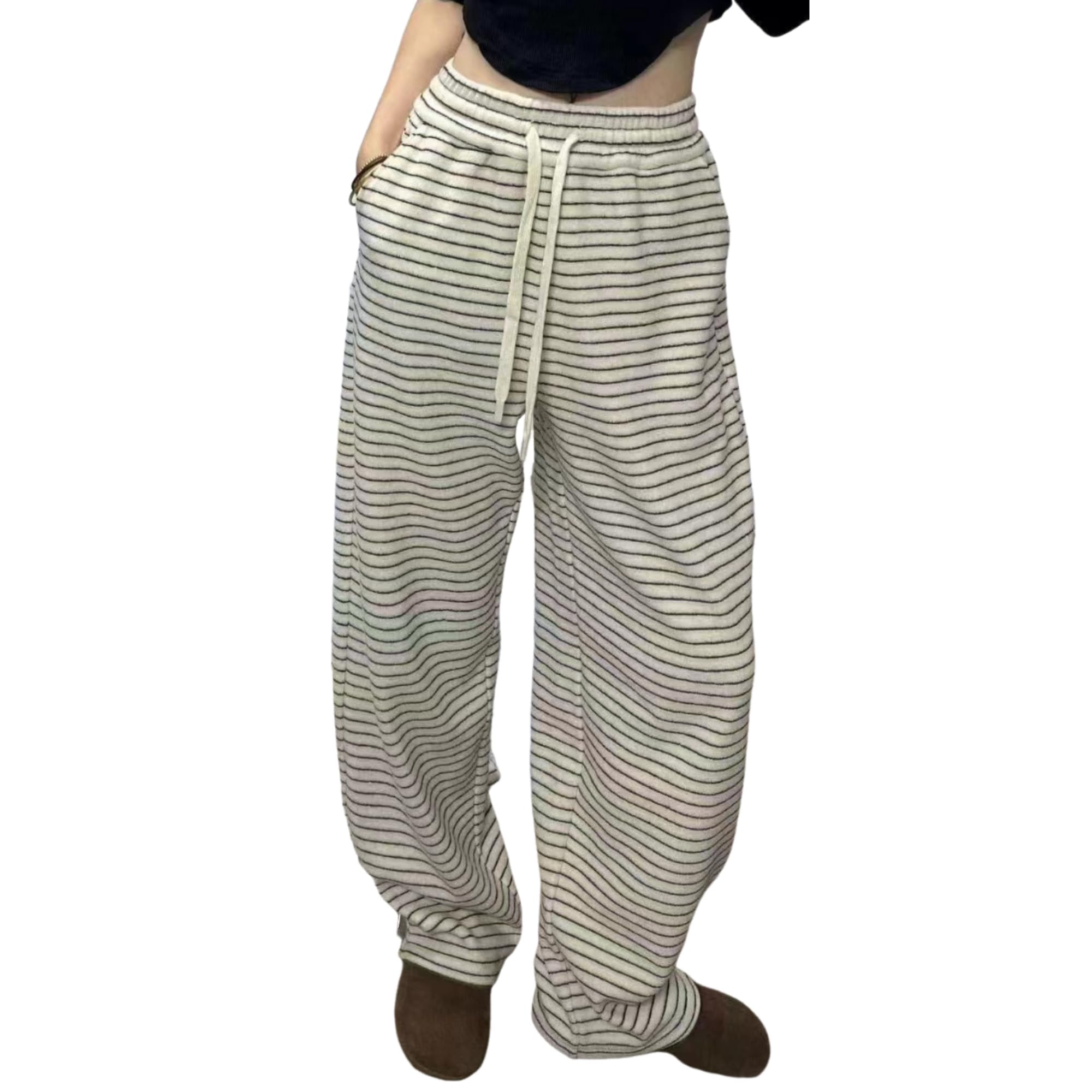 Striped Pj Lounge Pants Woman Cute 2000s Casual Teen Pajamas Pants Grunge Wide Leg Emo Alt Loose Y2k