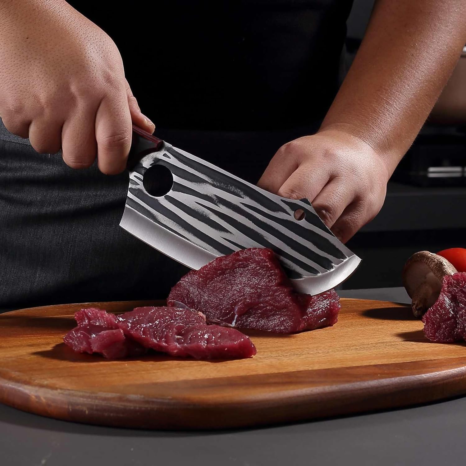 Butcher Knife Set with Bag，Meat Cleaver Full Tang Serbian Chef Knife High Carbon Steel for Meat Cutting Processing,Hand Forged Viking Carving Outdoor BBQ Camping Knife (3)