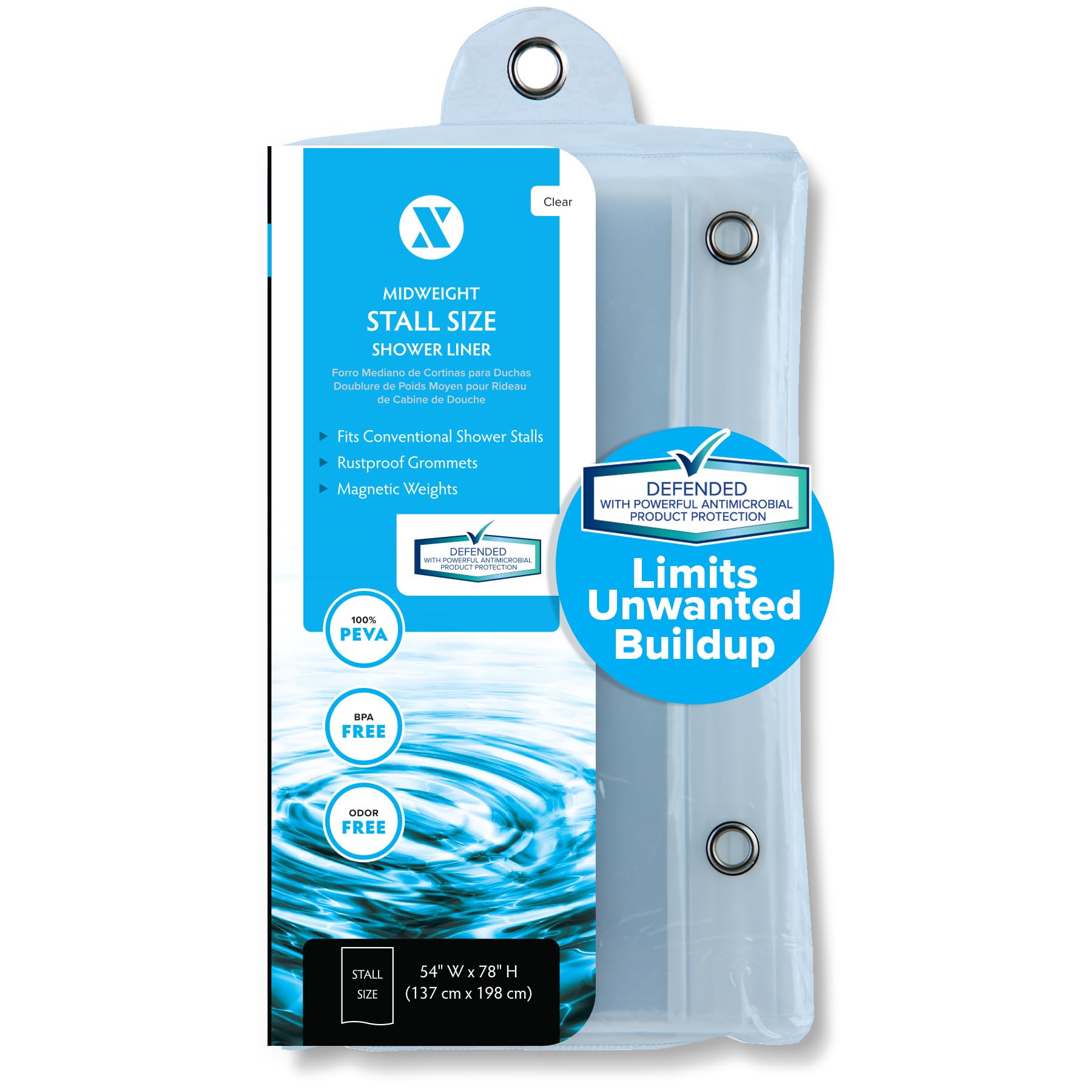 SlipX Solutions Protected Shower Stall Curtain Liner 54" x 78", Clear