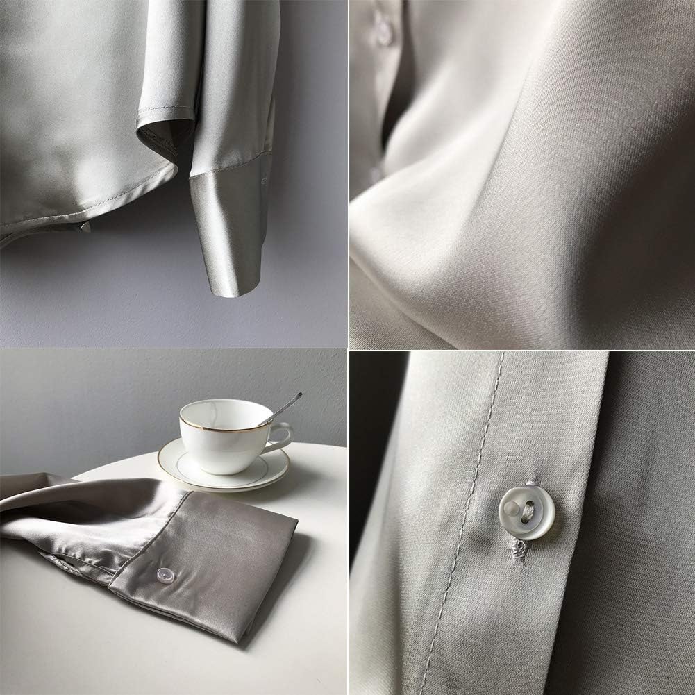 Pantete Womens Satin Silk Button Down Shirt Long Sleeve Casual Office Blouse Top Breathable & Silky