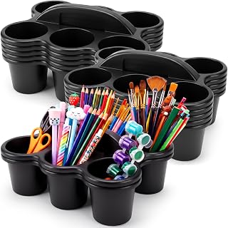 12 Pack Classroom Caddy Organizer with Handle 6 Compartment,Black