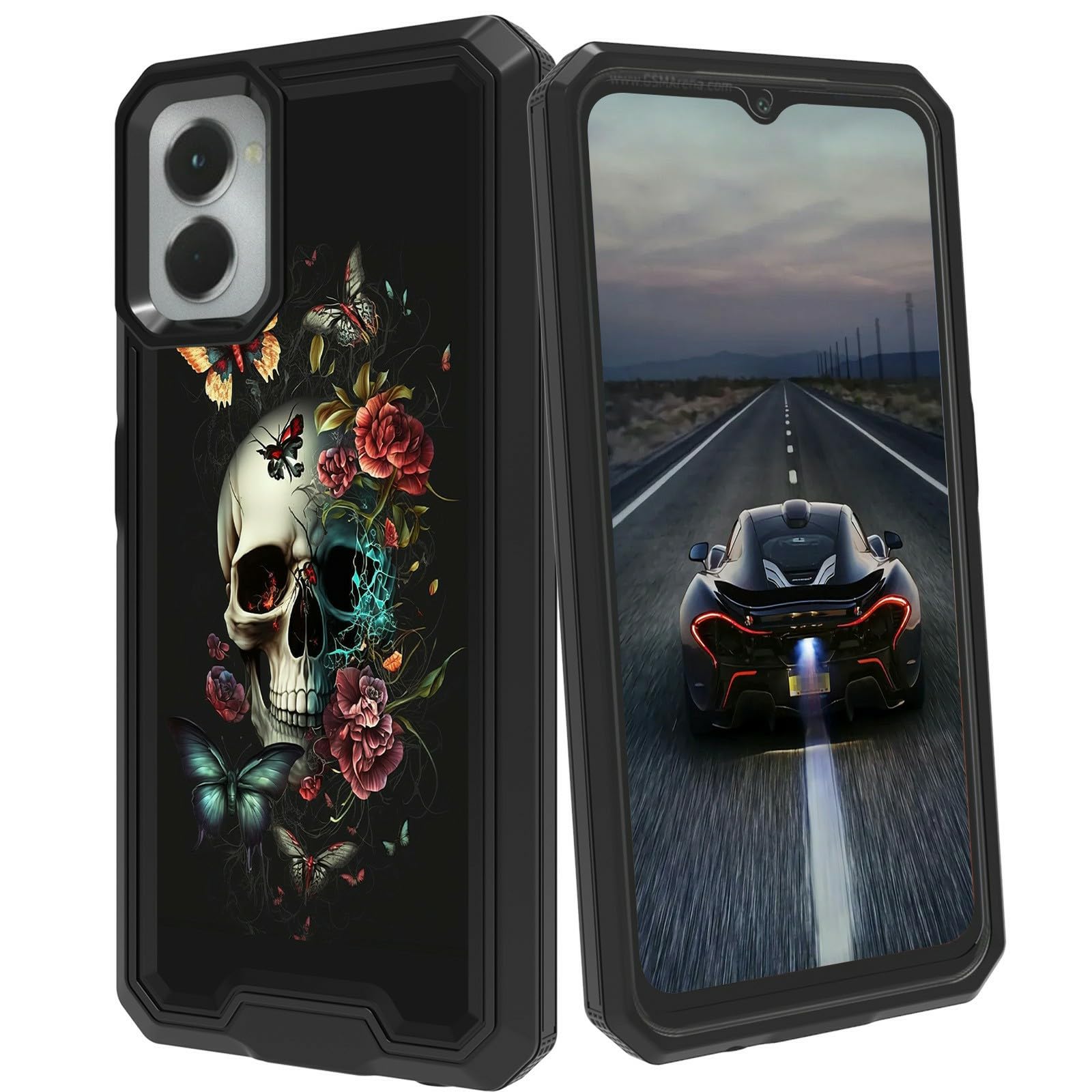 BEOTIWAD for Moto G Power 5G 2024 Case for Men Women Butterfly Skull Flower Mixed Dual Layer Heavy Duty Shockproof Rugged Protective Phone Case for