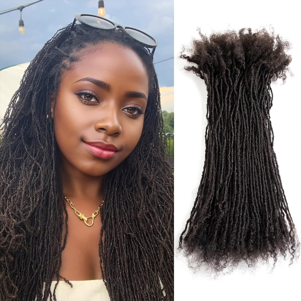 DAIXI Handmade Interlocking Sisterlocks Curly Tips 100% Real Human Hair Permanent Micro Locs Extensions Natural Looking Soft Dreadlocks Can Be