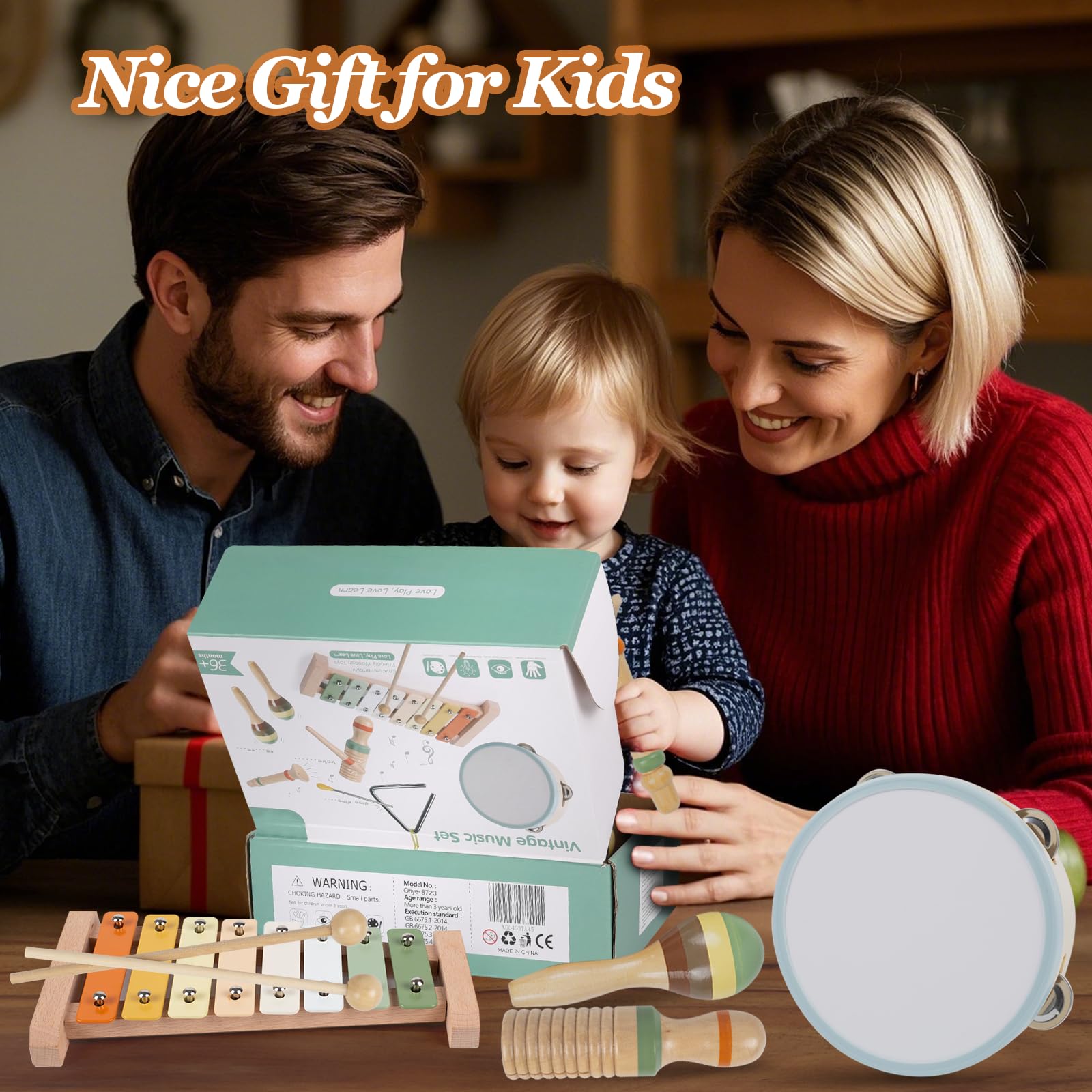 Instruments de musique Montessori en bois pour tout-petits de 1 à 3 ans, xylophone pour enfants, cadeaux d'anniversaire éducatifs (bois coloré)