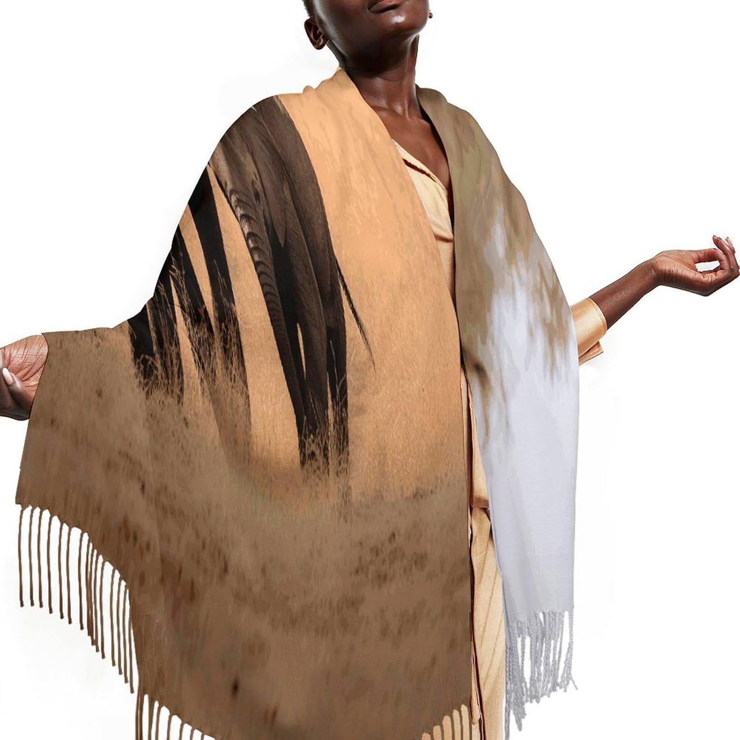 Walking Elephants Mother And Baby Winter Scarf for Women Soft Tassel Scarves Oversized Wraps Long Shawl Cold Weather Thick Blanket Scarfs