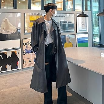 Amazon | [Monotory] グレー トレンチコート メンズ 春秋 無地 薄手