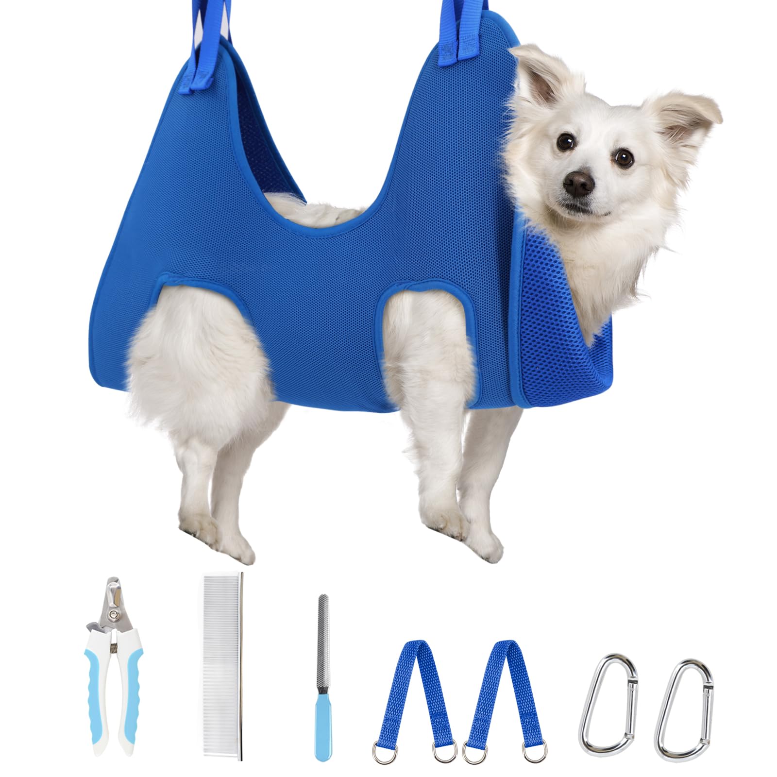 Supet Dog Grooming Hammock Harness for Dogs Cats, Relaxation Pet Nail Clipper Hammock, Restraint Dog & Medium Animal Leashes Sling for Groomingk for Nail Trimming (Blue, M)