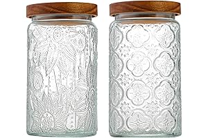 34 OZ/2 PCS Vintage Glass Storage Jars with Bamboo Lids