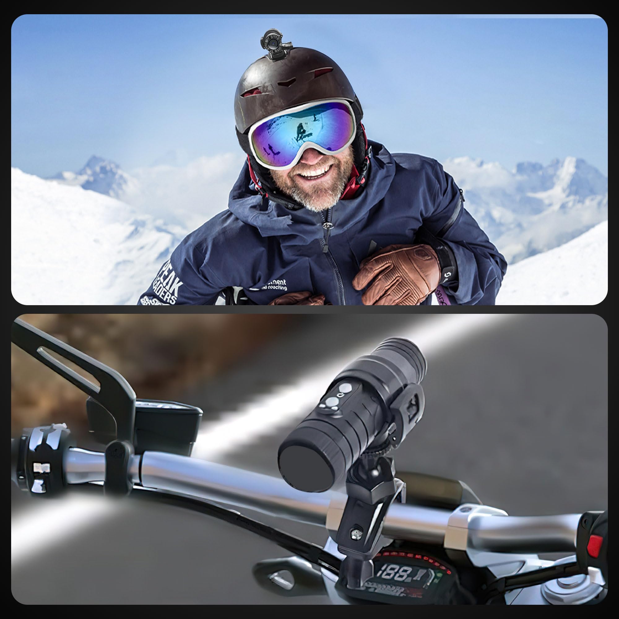 Action Cam Moto WiFi, HD 1080P Telecamera Moto | Videocamera per Casco, Livellamento Automatico Dell'orizzonte Telecamera con Accessori, Videocamera Sportiva per Bicicletta
