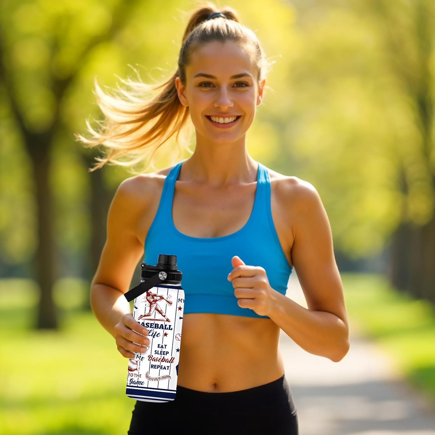 Baseball Water Bottle 32oz, Sport Travel Stainless Steel Tumbler With Lid, Double Wall Vacuum Insulated Coffee Cup Travel Mug, Fathers Day Baseball Gifts for Boys Dad Husband Grandpa - Image 9