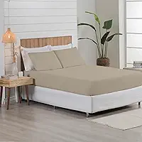 Lençol Casal com Elástico 3 Peças Micropercal 400 Fios Ponto Palito - Jogo de Cama Toque Acetinado de Hotel (Antiácaro e Não Amassa) - Avelã