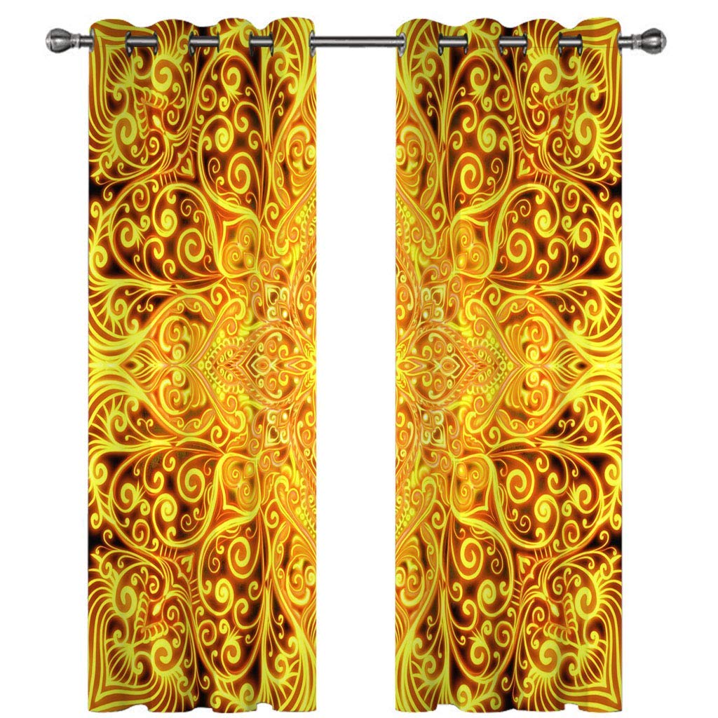 Rideau occultant 3D tourbillons dorés isolant phonique de grande largeur 230cm