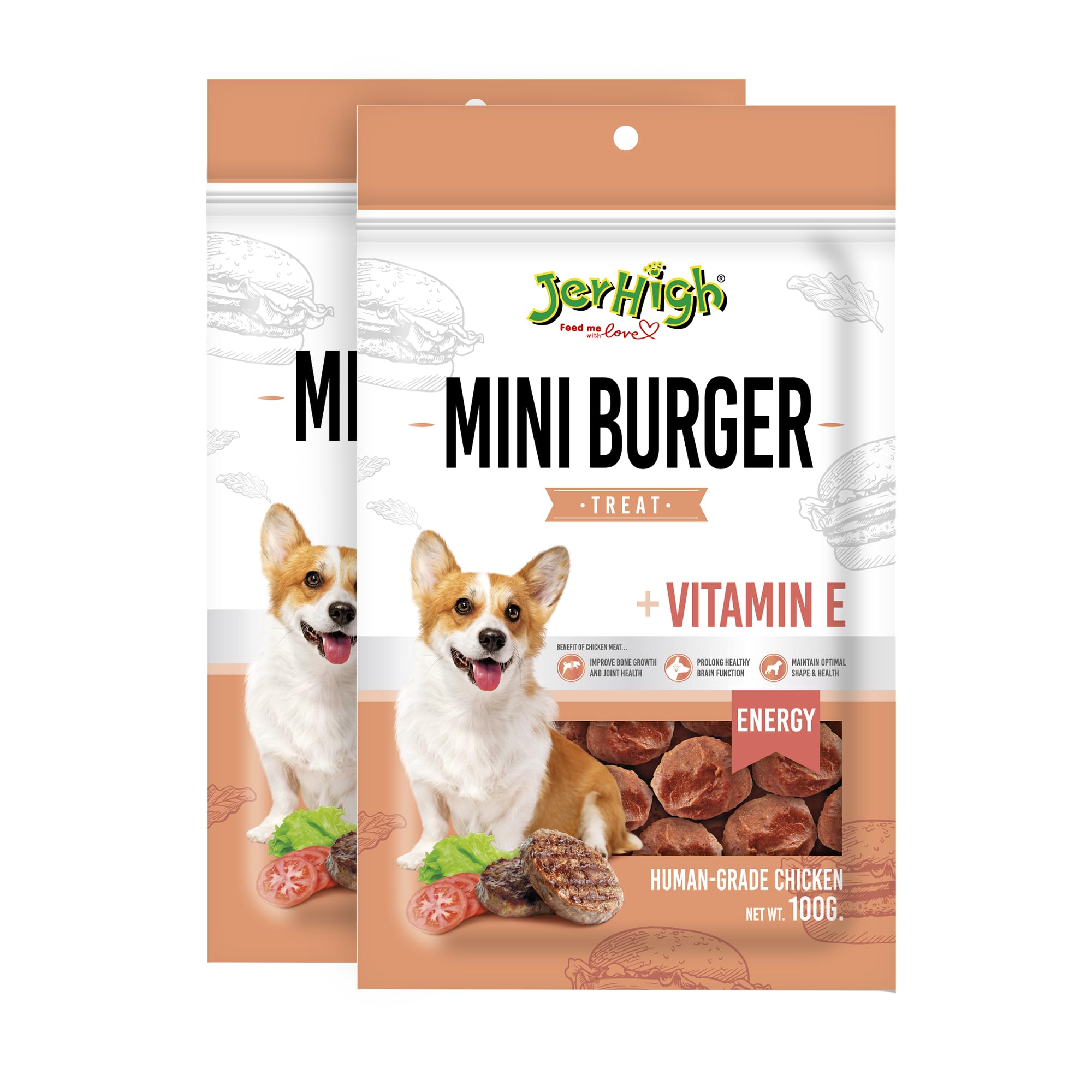 JerHigh Chicken Dog Dry Treats, Human Grade High Protein Chicken, Fully Digestible Healthy Snack & Training Treat, (2 X 100G) Sold by Dogsncats, All Life Stages