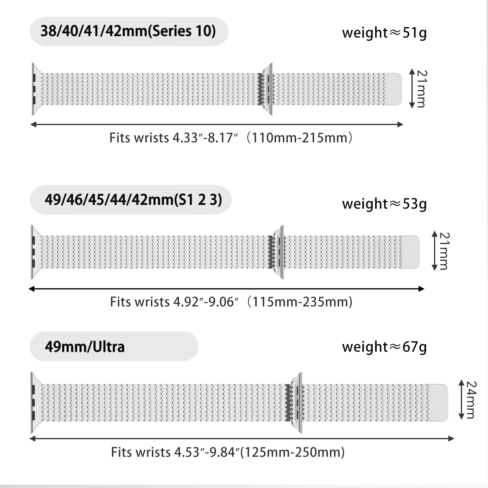 Cinturino compatibile con Apple Watch da 42 mm, 46 mm, 38 mm, 40 mm, 49 mm, 45 mm, 44 mm, 41 mm, per donne e uomini, in acciaio inox, con chiusura magnetica, per Apple Watch Series 10, 9, 8, 7