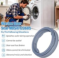 Vista 6 de Mejorado MDS47123605 Junta de arranque de puerta de lavadora Compatible con sello de puerta de lavadora de carga frontal LG y piezas de lavadora