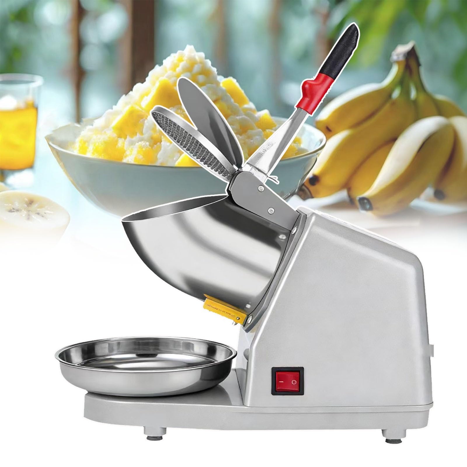 Elektrischer Eiszerkleinerer, 85 kg/h, Doppeldeckel, kommerzielle Crushed-Ice-Maschine, 2200 U/min, einstellbare Dicke, for Bars, Cafés, Snackbars und Privathäuser