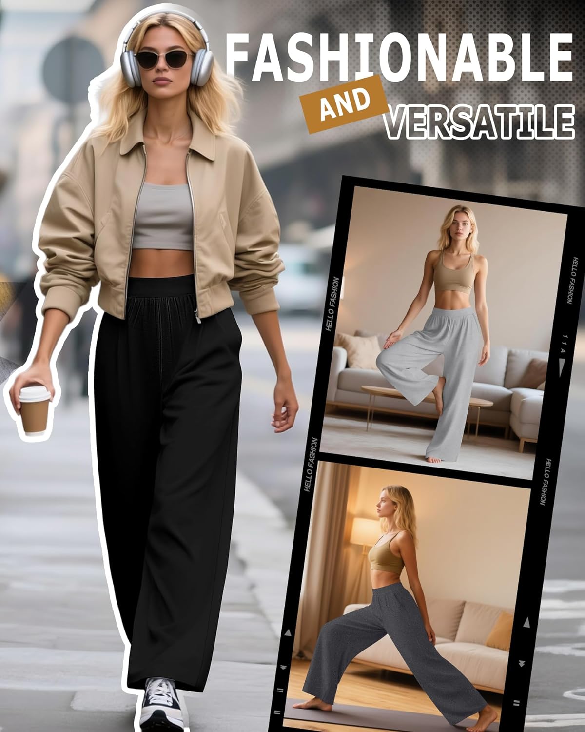 Huukeay 3 Pack Women's Lounge Pants, Cozy Wide Leg Lounge Slacks with Pockets Loose Flowy Yoga Sweatpant Workout Comfy Jogger - Image 2