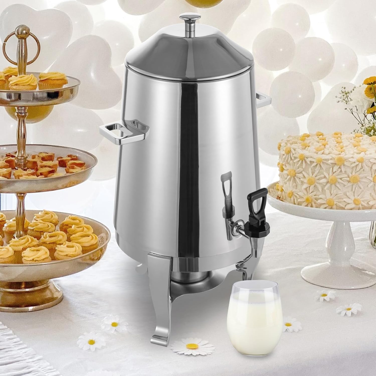 Insulated Hot Beverage Dispenser for Party Catering Coffee Urn, 50 Cup Hot Cocoa Coffee Drink Hot Water Dispenser Countertop Large Stainless Steel Coffee Maker with Spigot (Silver)