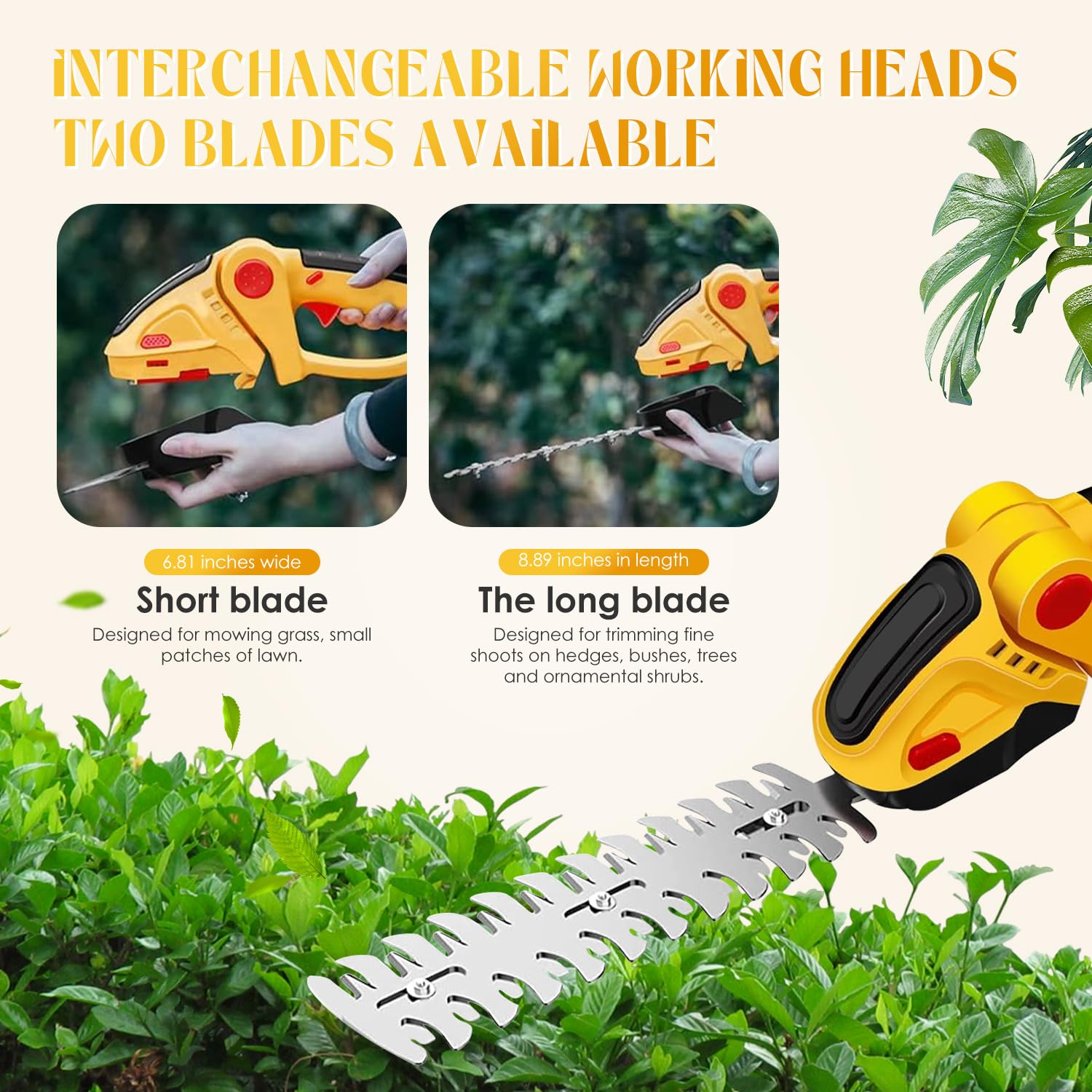 Tijeras de Podar con Batería, 24V 2 en 1 Tijeras de Césped Inalámbricas y Cortasetos con Batería Recargable de Iones de Litio y Cargador, Recortadora de Setos Electricas de Mano para Jardín y Césped