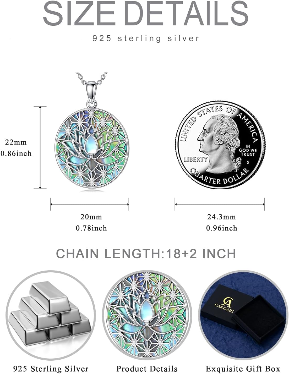 Lotus Necklace for Women 925 Sterling Silver Moonstone/Yin Yang/amethyst Lotus Abalone Necklace Lotuss Pendant Jewelry - Image 2