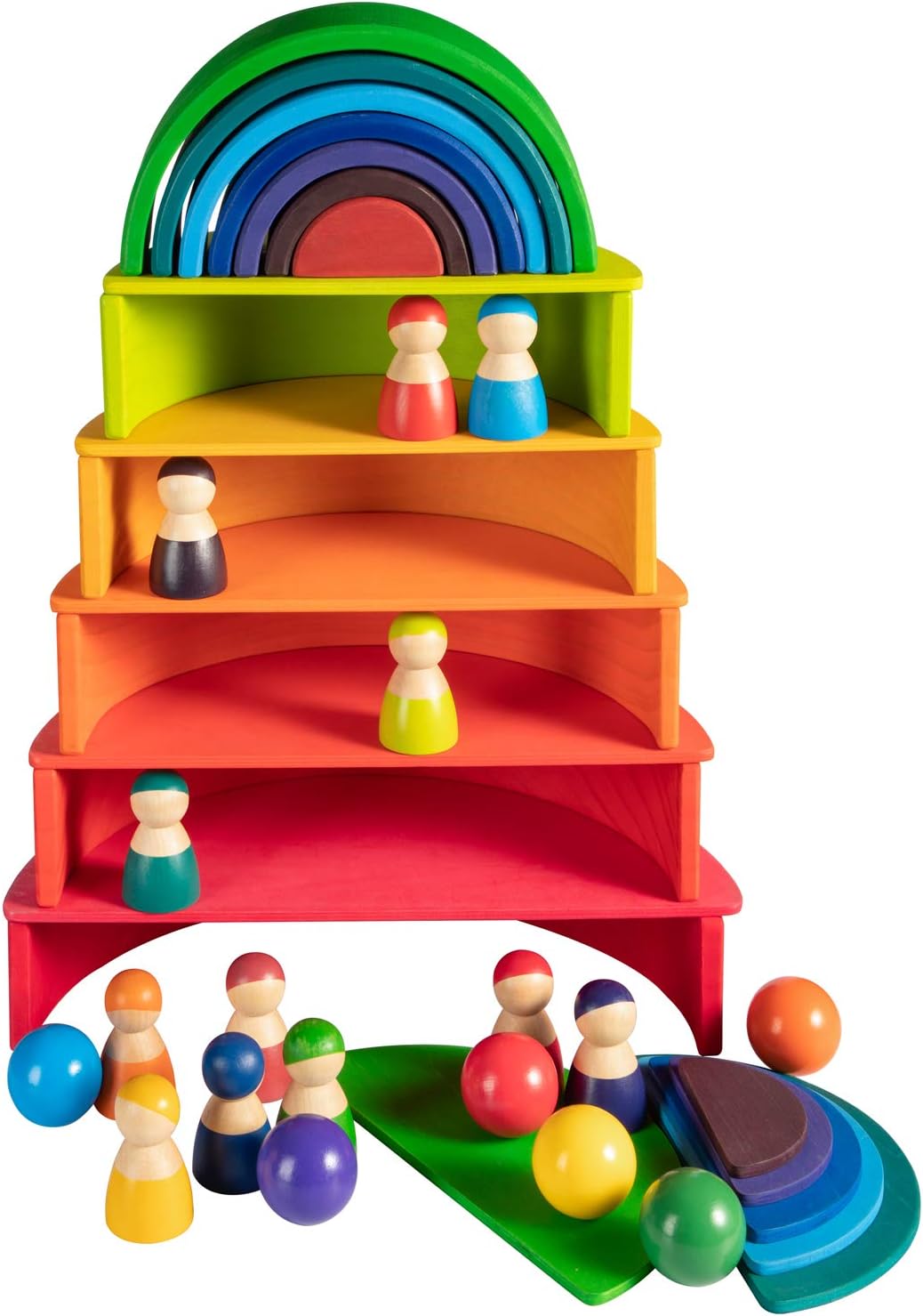 1.8 Inch Montessori Wooden Rainbow Balls, Colorful/Pastel/Natural Wooden Ball Toys for Toddler & Baby Grasping, Preschool Learning Material, Educational Counting Toy - 6 Pcs