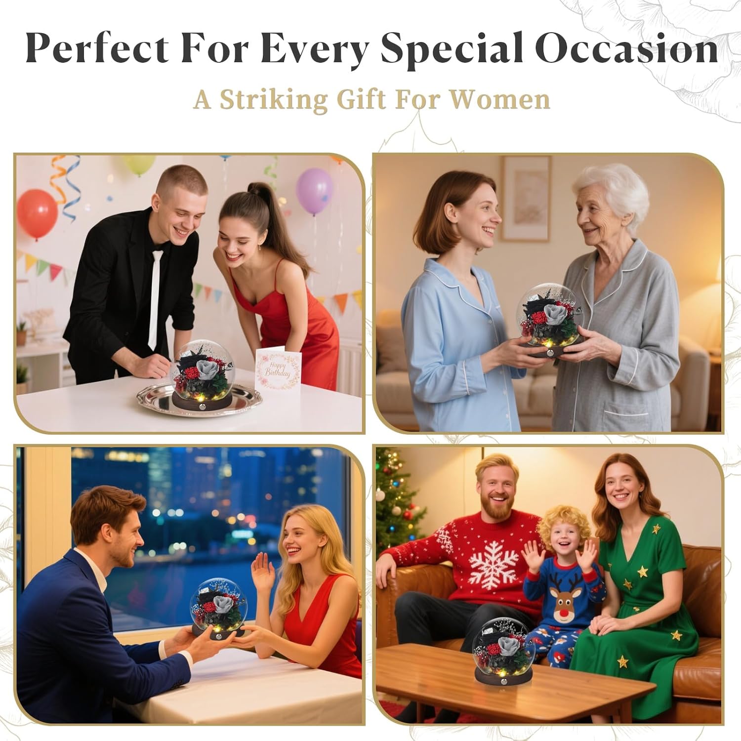 Forever Rose Birthday Gift for Her – Preserved Roses in Glass Dome with LED, Eternal Flowers for Wife, Girlfriend, Mom – Midnight Black - Image 7