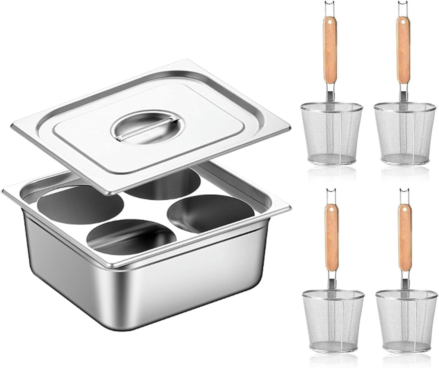 Pasta pots 4 Holes Pasta Cooker Insert Set, Stainless Steel Pasta Pot and Insert Strainer Basket, Stock Pot Multipots Cooking Tool for Home Kitchen-1