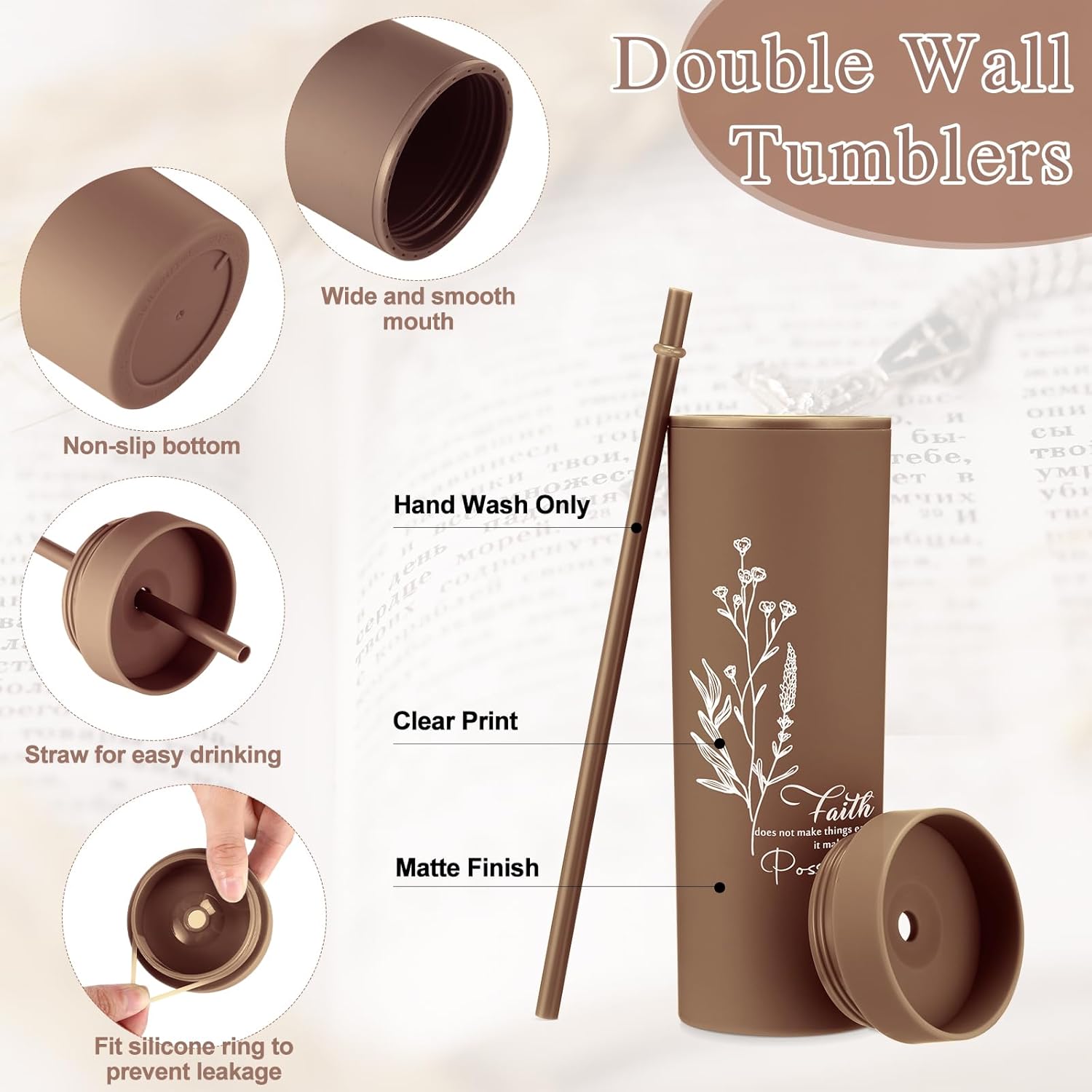 Christian Gifts for Women Men Bible Verse Tumbler 16 oz Plastic Religious Cups with Lid Straws Easter Baptism Gift for Sunday School Birthday Church Party Favor(10 Pcs,English Boho) - Image 3