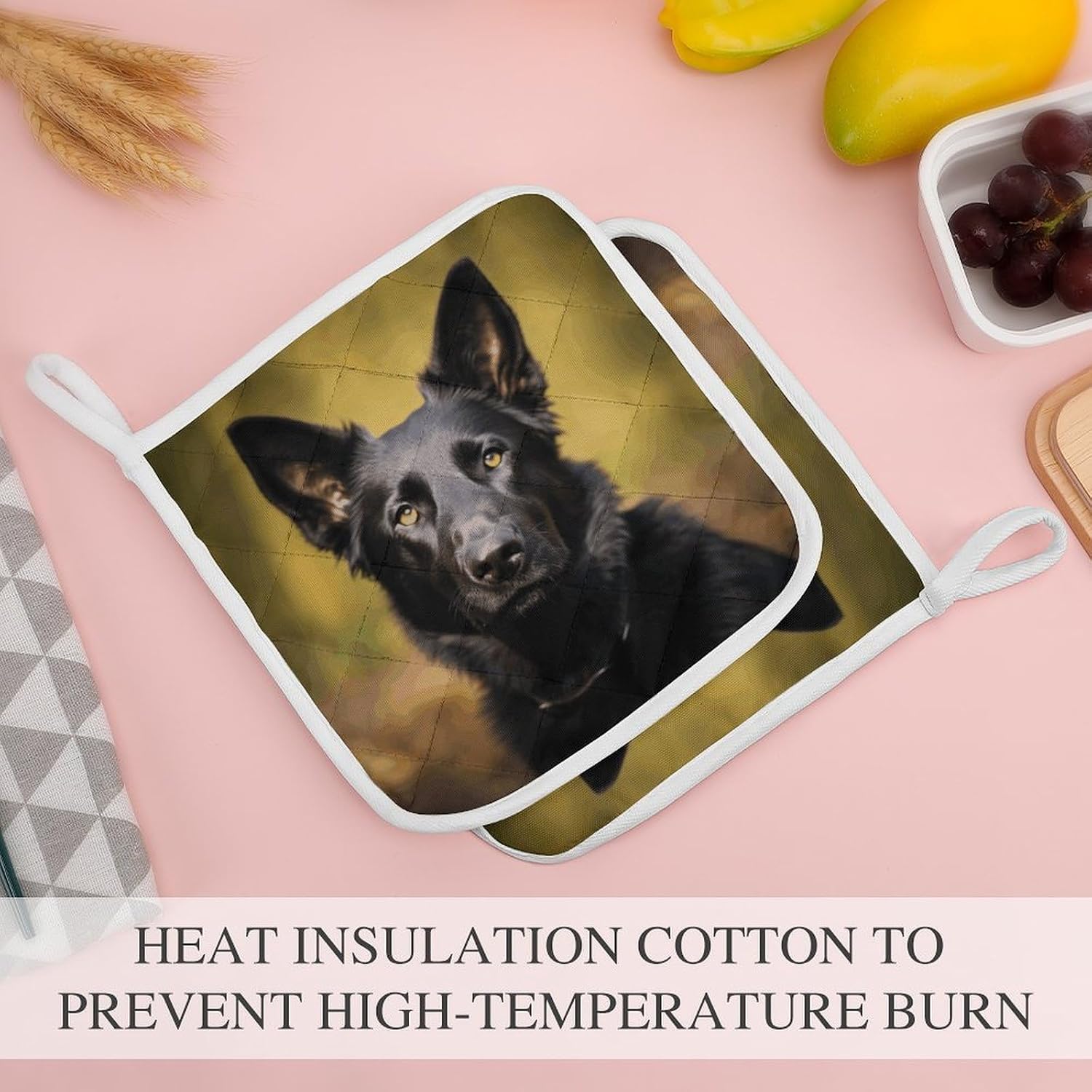 Black German Shepherd Dog Polyester Heat Resistant Pot Pad Non Slip Anti Scald Hot Dish Mat Reusable Table Protector for Kitchen Hot Pot Mat Wear Resistant Heat Proof Table Pad for Countertop Dining R