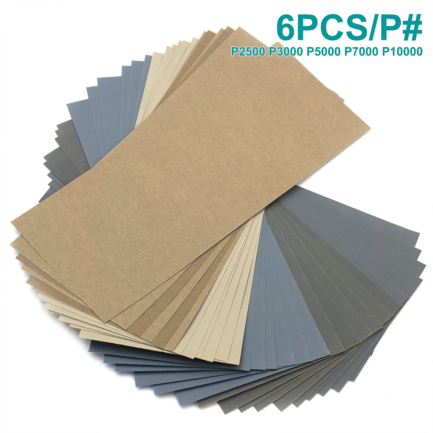 Akuoly 30 pezzi di carta abrasiva con grana 2500, 3000, 5000, 7000 e 10000 fogli di sabbiatura per auto, mobili in legno, pietra, vernice, metallo, vetro, 9,3x23 cm per foglio