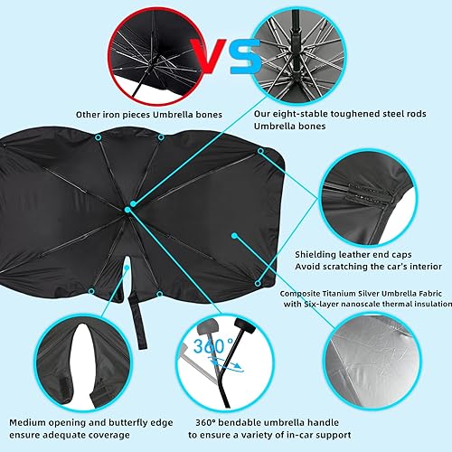 Miniatura 3 de Parasol plegable para parabrisas de automóviles, SUV, mini-camiones y furgonetas, ajuste universal, marco resistente con bloqueo UV 100% y