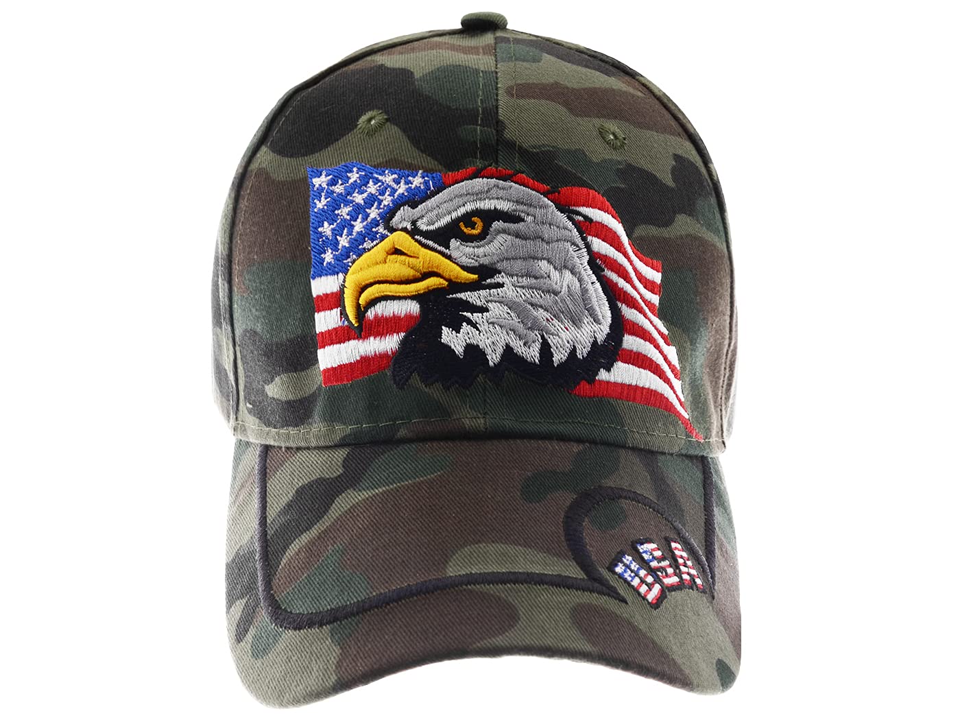 Anna-Kaci USA American Flag Patriotic Eagle Hawk Embossed 3D Adjustable Velcro Baseball Caps Hats, Camouflage