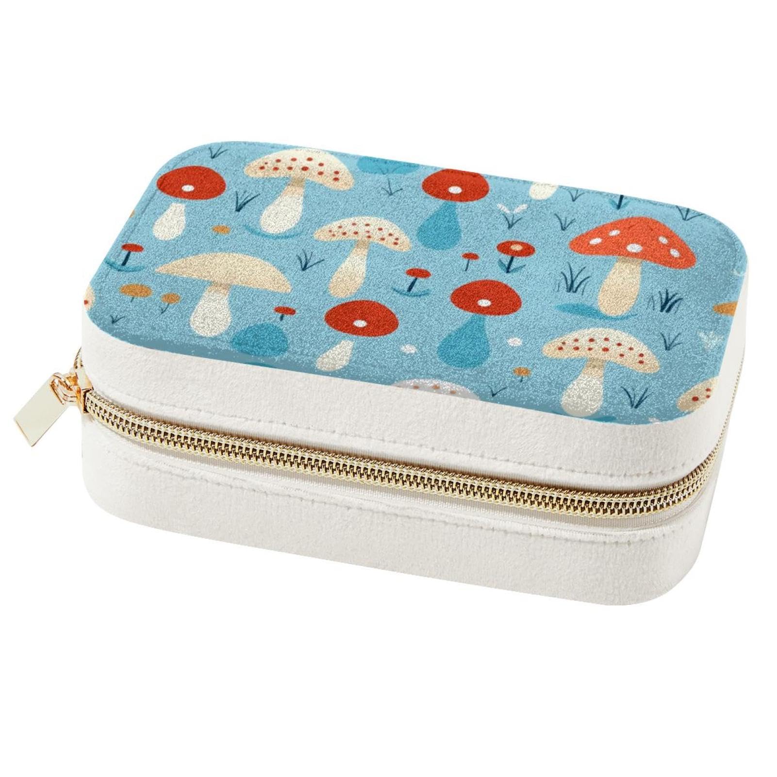 Boîte à bijoux champignon bleu grand format rangement de bijoux voyage double couche filles